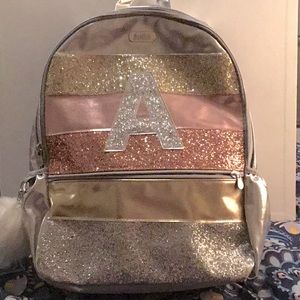 Justice sparkly “A” book bag